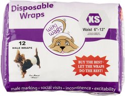 Wiki Wags Disposable Male Dog Wraps, X-Small: 6 to 13-in waist, 12 count slide 1 of 7