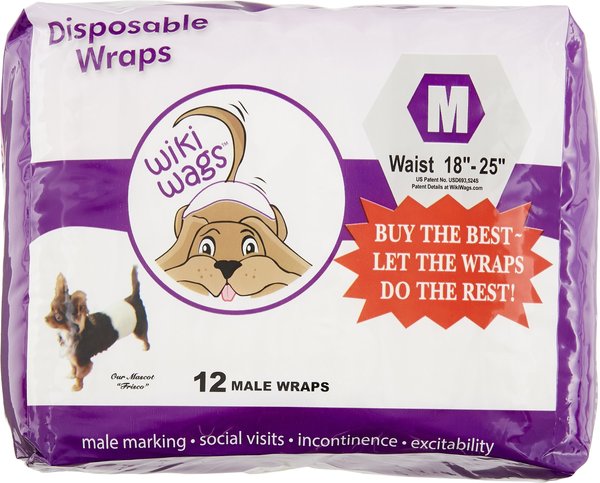 WIKI WAGS Disposable Male Dog Wraps, Medium: 18 to 25-in waist, 12 count -  