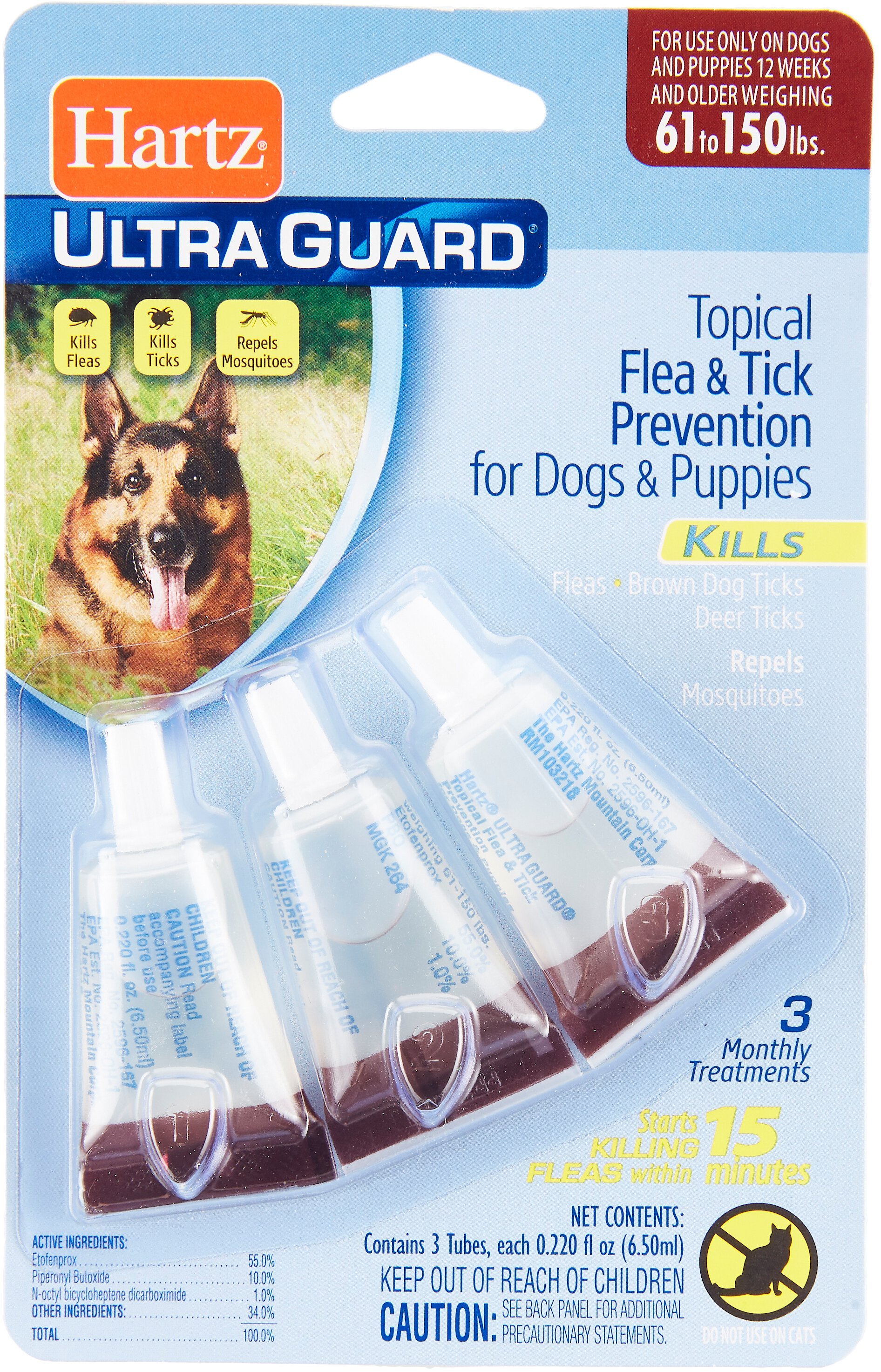 Questions and Answers about HARTZ UltraGuard Flea & Tick Treatment for Dogs & Puppies 61150 lbs
