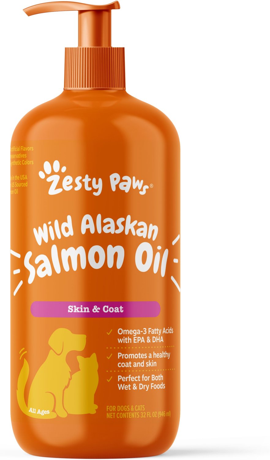 ZESTY PAWS Pure Wild Alaskan Salmon Oil for Dogs & Cat, 32-oz bottle ...