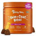 Zesty Paws Skin & Coat Bites Chicken Flavored Soft Chews Omega 3 Fish Oil Supplement for Dogs, 90 count