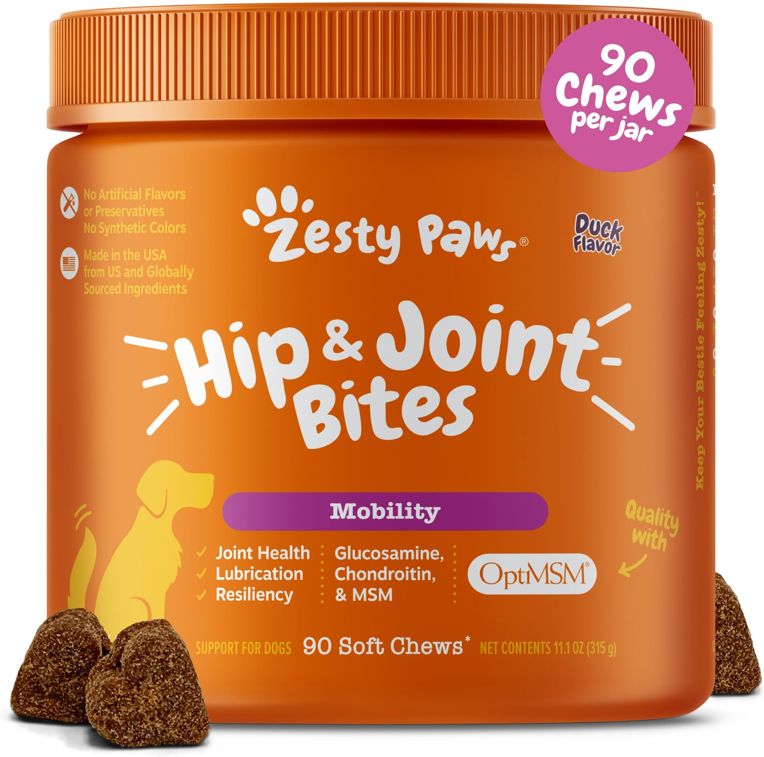 Zesty Paws Hip & Joint Mobility Bites Duck Flavored Soft Chews Supplement for Dogs