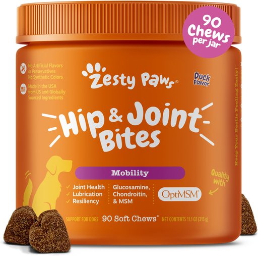 Zesty Paws Hip & Joint Mobility Bites Duck Flavored Soft Chews Supplement for Dogs, 90 count