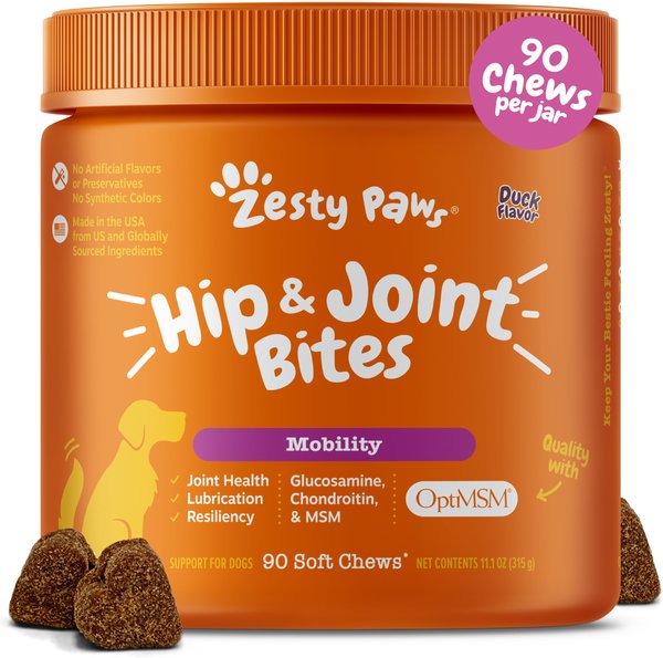 Zesty Paws Hip & Joint Mobility Bites Duck Flavored Soft Chews Supplement for Dogs, 90 count slide 1 of 10