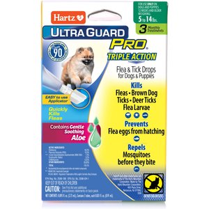 Hartz UltraGuard Pro Triple Action Flea & Tick Spot Treatment for Dogs, 5-14 lbs, 3 Doses (3-mos. supply)