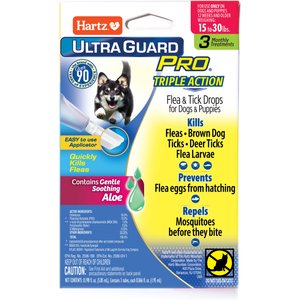 Hartz UltraGuard Pro Triple Action Flea & Tick Spot Treatment for Dogs, 15-30 lbs, 3 Doses (3-mos. supply)