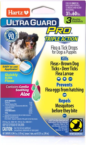 Hartz UltraGuard Pro Triple Action Flea & Tick Spot Treatment for Dogs, 31-60 lbs, 3 Doses (3-mos. supply) slide 1 of 10