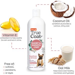 Hartz True Coat Short & Smooth Soothes & Shines with Oat Milk, Coconut Oil & Vitamin E Dog Shampoo, 16-fl oz bottle