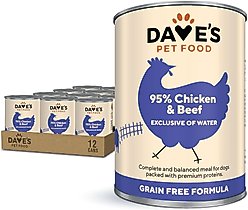 Dave's Pet Food 95% Premium Chicken & Beef Pate Limited Ingredient Grain-Free Canned Wet Dog Food, 13-oz can, case of 12
