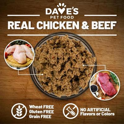 Show full view: Dave's Pet Food 95% Premium Chicken & Beef Pate Limited Ingredient Grain-Free Canned Wet Dog Food, 13-oz can, case of 12 slide 5 of 10