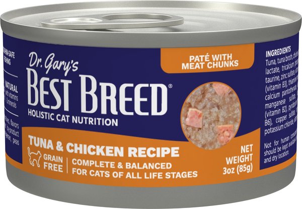 DR. GARY S BEST BREED Tuna Chicken Grain Free Pate Wet Cat Food 3 oz can case of 24 Chewy