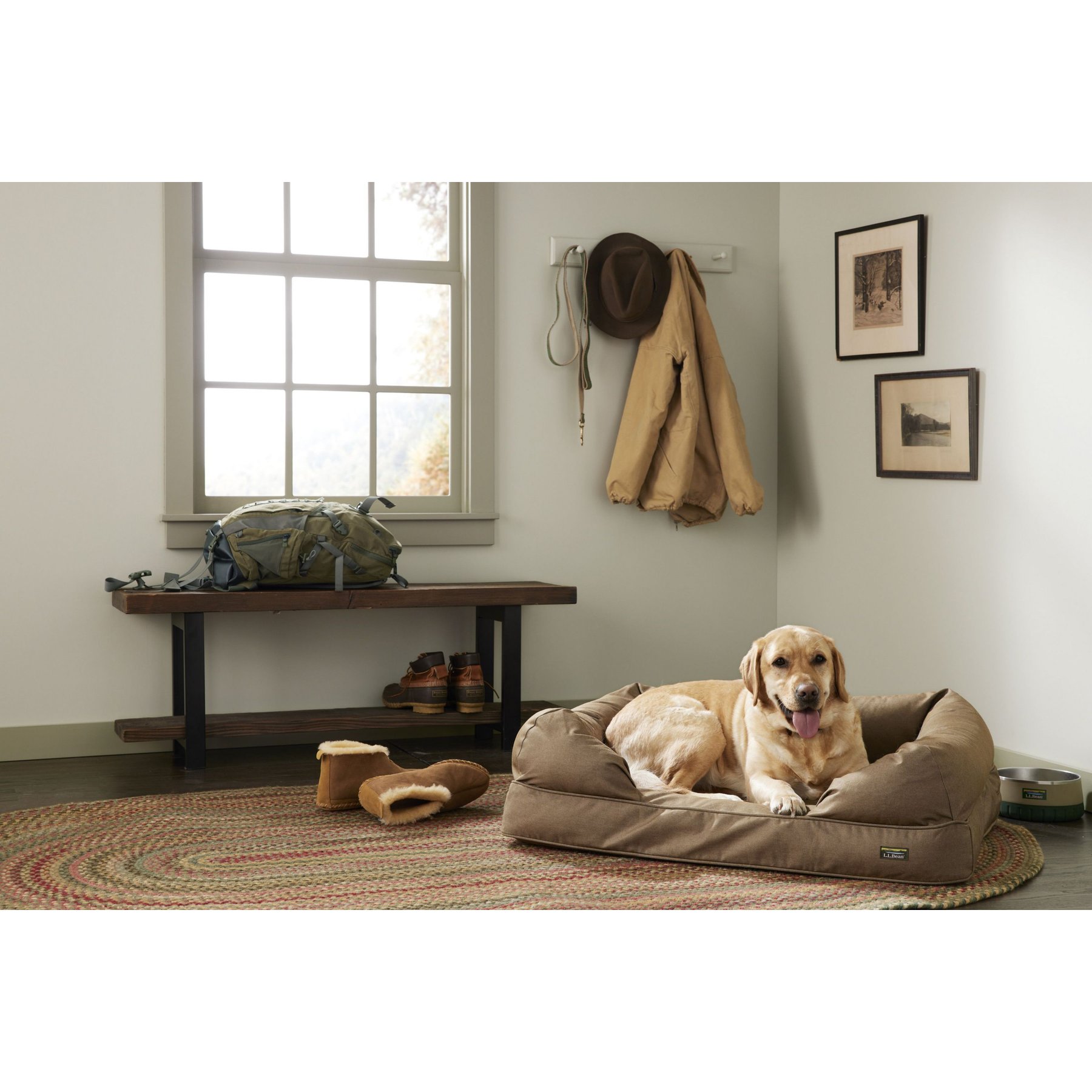 L.L.Bean Denim Premium Sofa Removable Cover Dog & Cat Bed, Burlap, Large