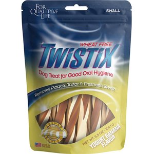 N-Bone  Twistix Yogurt Banana Flavored Small Dental Dog Treats, 5.5-oz bag, Count Varies