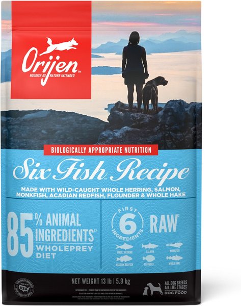 ORIJEN Six Fish Grain-Free Dry Dog Food, 13-lb bag - Chewy.com