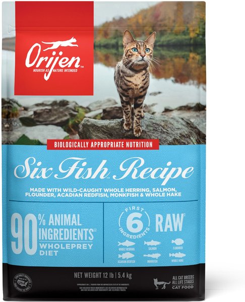 ORIJEN Six Fish Grain-Free Dry Cat Food, 12-lb bag slide 1 of 10