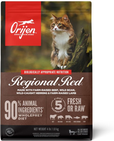 ORIJEN Regional Red Grain-Free Dry Cat Food, 4-lb bag - Chewy.com