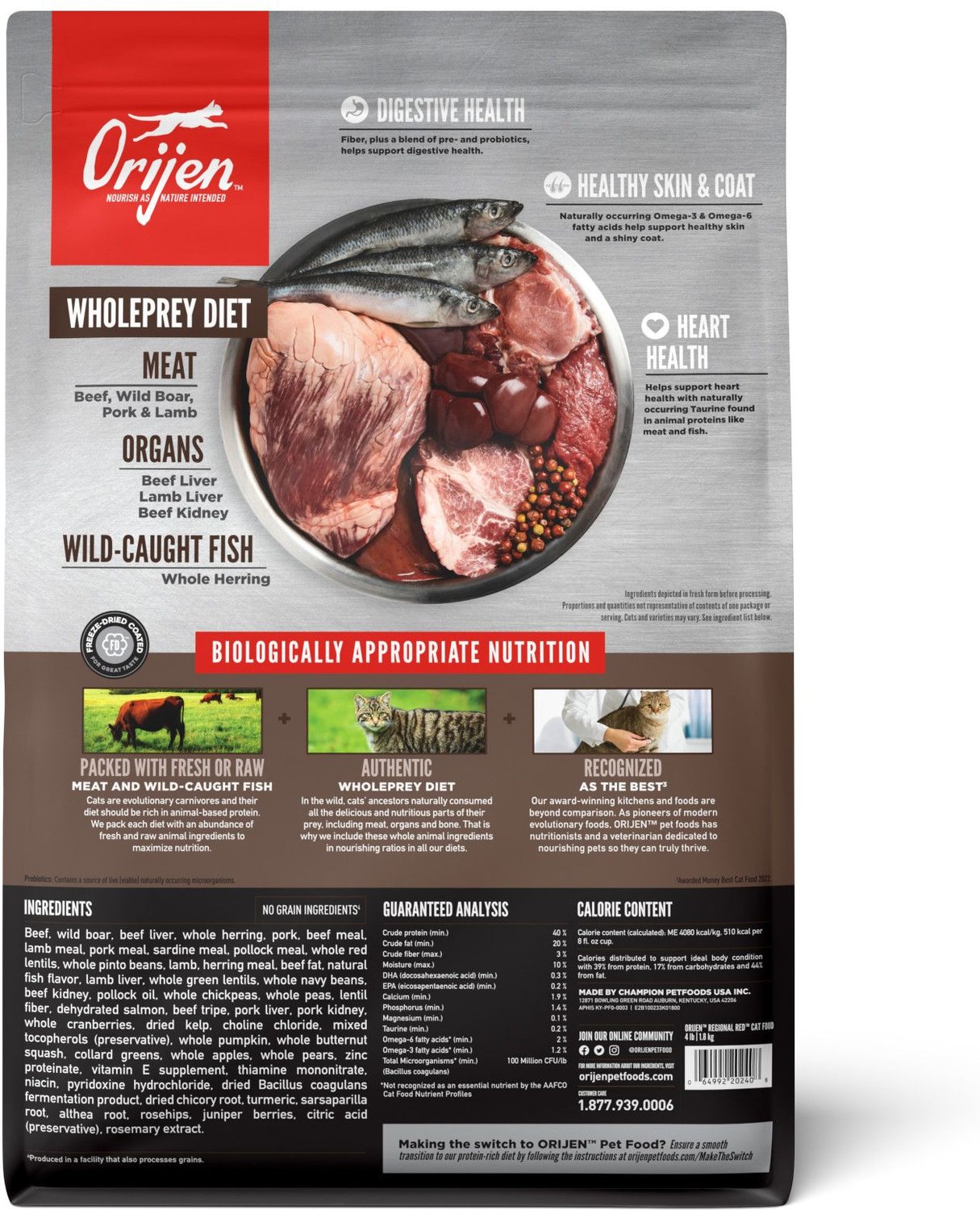 ORIJEN Regional Red Grain-Free Dry Cat Food, 4-lb bag - Chewy.com