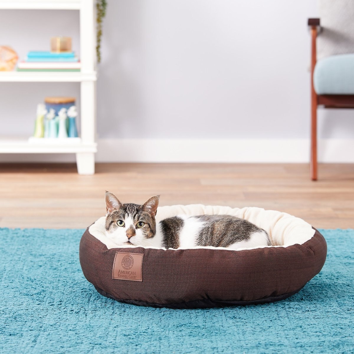 AMERICAN KENNEL CLUB AKC Casablanca Bolster Cat & Dog Bed, Brown