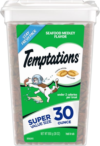Temptations Classic Seafood Medley Flavor Soft & Crunchy Cat Treats, 30-oz tub slide 1 of 9