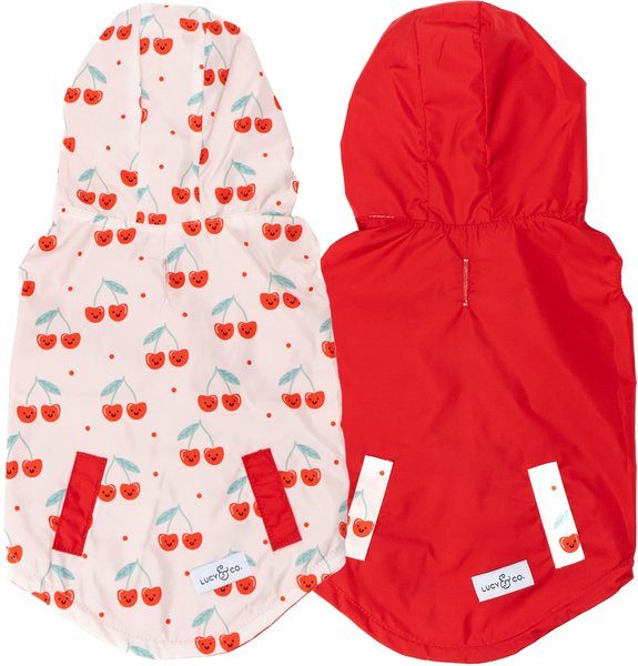 Lucy & Co. The Cheery Cherries Reversible Waterproof Dog Raincoat, Red