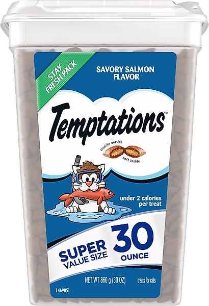 Temptations Classic Savory Salmon Flavor Soft & Crunchy Cat Treats, 30-oz tub slide 1 of 10