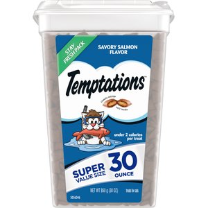 Temptations Classic Savory Salmon Flavor Soft & Crunchy Cat Treats, 30-oz tub