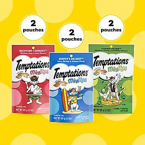 Temptations MixUps Variety Pack Soft & Crunchy Cat Treats, 3-oz bag, case of 6