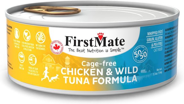 Firstmate 50/50 Chicken & Tuna Formula Grain-Free Canned Cat Food, 5.5-oz, case of 24 slide 1 of 4
