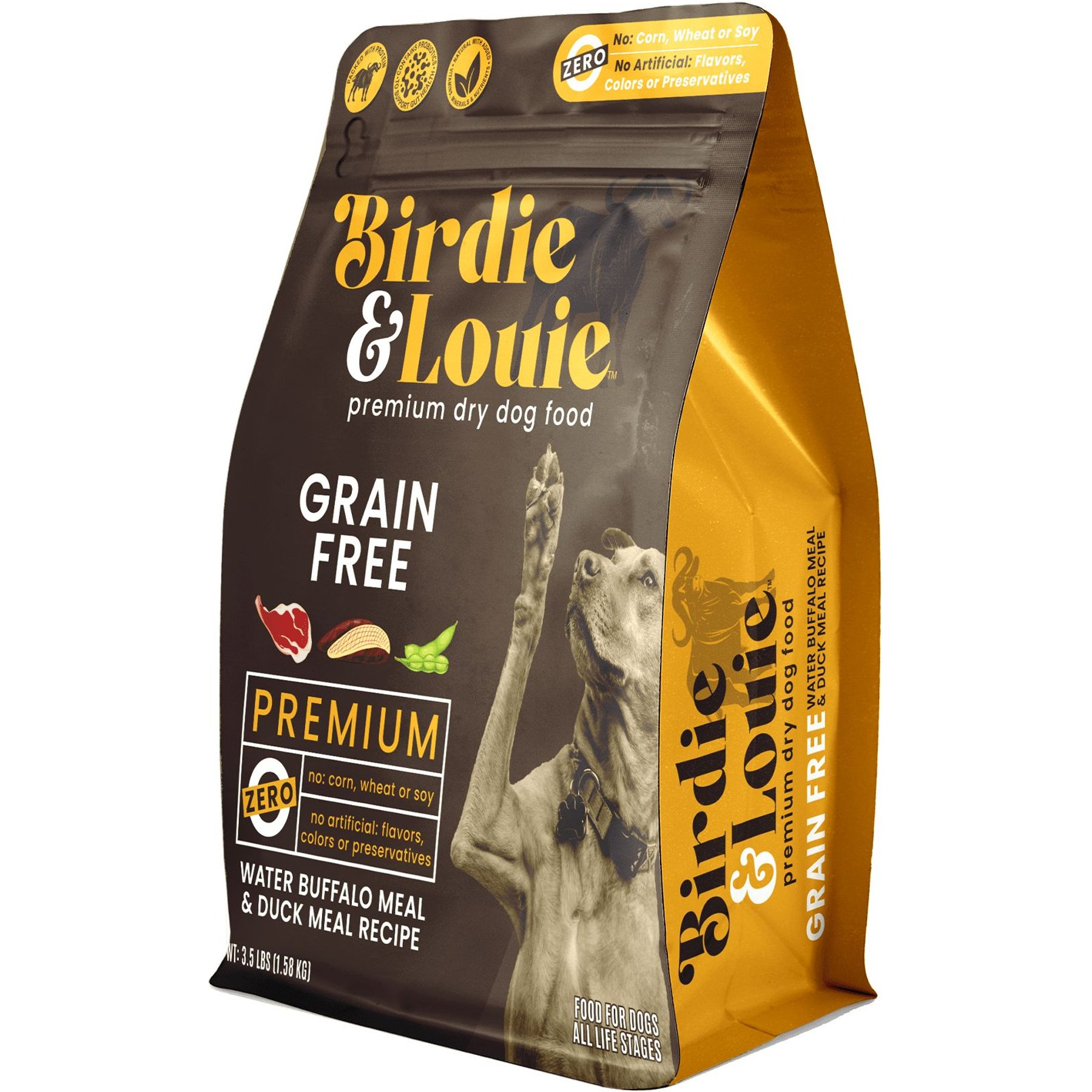 BIRDIE LOUIE Grain Free Buffalo Duck Dry Dog Food 3.5 lb bag