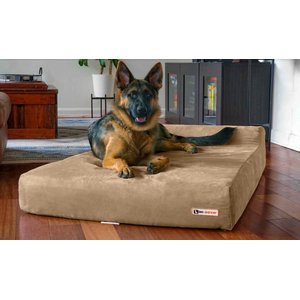 Big Barker 7" Headrest Orthopedic Pillow Dog Bed with Removable Cover, Khaki, Extra Large