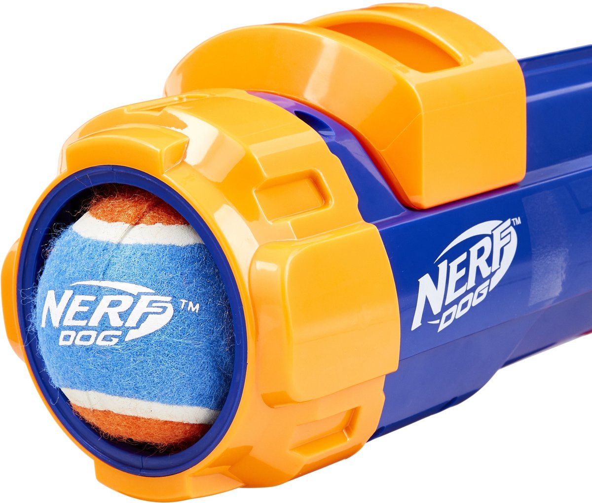 allforpaws Tennis Ball Blaster Dog Toy, Orange/Blue