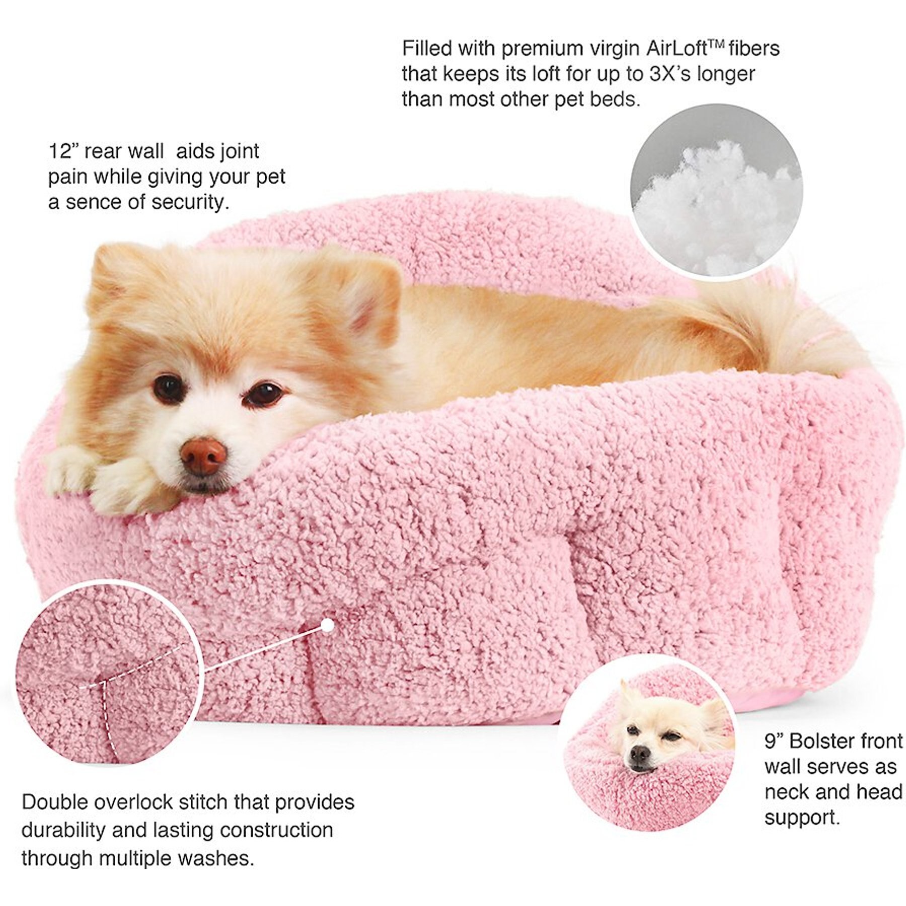 BEST FRIENDS BY SHERI Sherpa Bolster Cat & Dog Bed, Pink