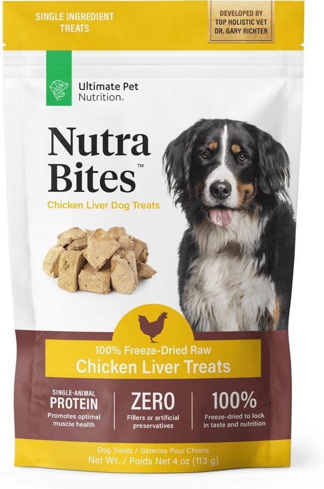 ULTIMATE PET NUTRITION Nutra Bites FreezeDried Raw Chicken Liver Dog Treats, 4oz bag