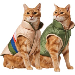 Frisco Lightweight Reversible Striped Packable Dog & Cat Puffer, Cream, X-Small