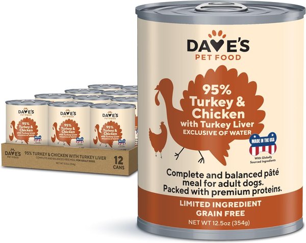 Dave's Pet Food 95% Premium Turkey & Turkey Liver Grain-Free Recipe Canned Wet Dog Food