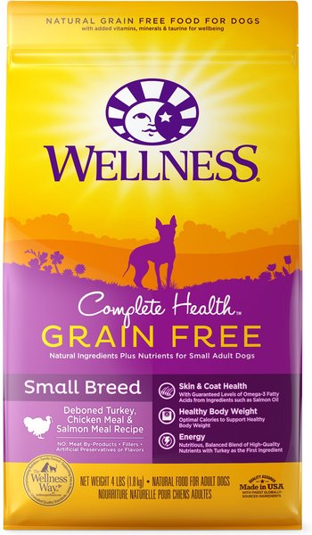 Wellness Grain-Free Complete Health Small Breed Adult Deboned Turkey, Chicken Meal & Salmon Meal Recipe Dry Dog Food, 4-lb bag slide 1 of 9