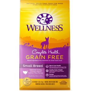 Wellness Grain-Free Complete Health Small Breed Adult Deboned Turkey, Chicken Meal & Salmon Meal Recipe Dry Dog Food, 4-lb bag