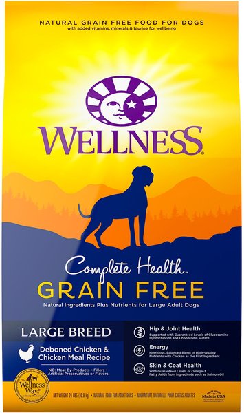 Wellness Grain-Free Complete Health Large Breed Adult Deboned Chicken & Chicken Meal Recipe Dry Dog Food, 24-lb bag slide 1 of 9