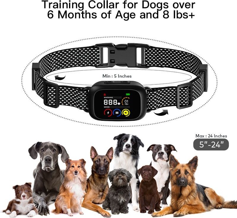 Petdiary 5 Training Mode Waterproof TFT Color Screen Dog Static Bark Collar, Black