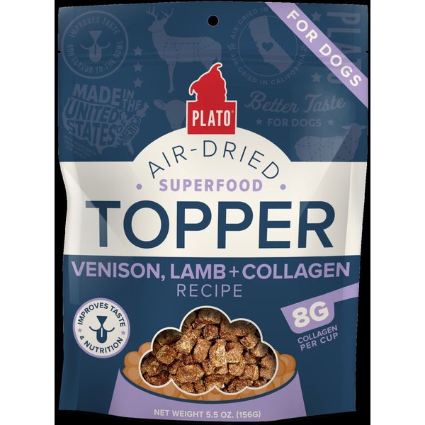 PLATO AirDried Superfood Topper Venison, Lamb & Collagen Recipe Dry Dog Food Topper, 5.5oz bag