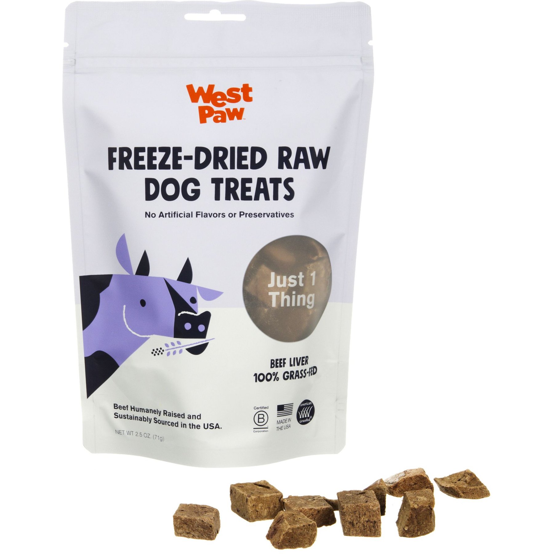 West Paw Single Ingredient Air-Dried Beef Lung Dehydrated Dog Treats, 2.5-oz bag