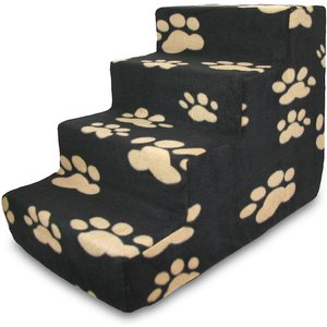 Best Pet Supplies Paw Print Foam Cat & Dog Stairs, Black, 4-Step