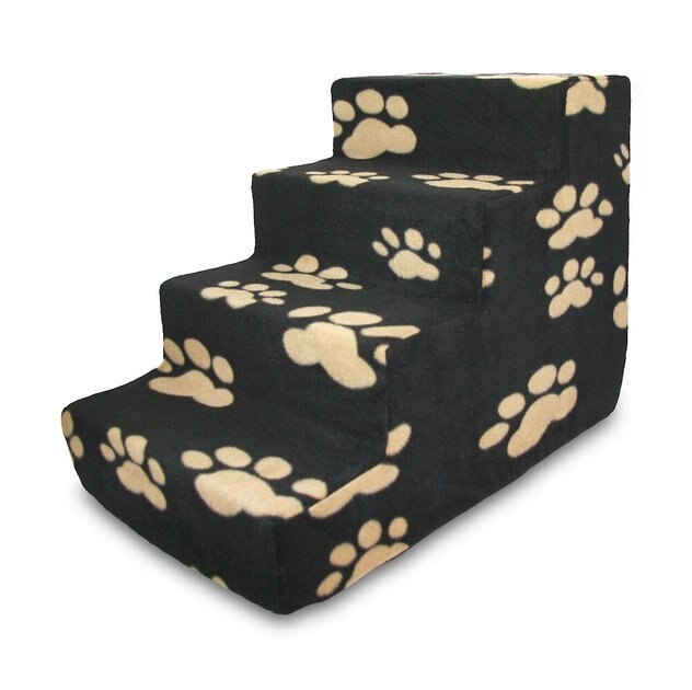 BEST PET SUPPLIES Paw Print Foam Cat & Dog Stairs, Black, 4Step