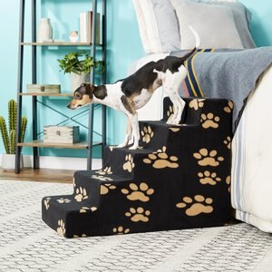 Best Pet Supplies Paw Print Foam Cat & Dog Stairs, Black, 5-Step
