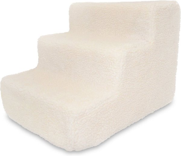 BEST PET SUPPLIES Foam Cat Dog Stairs White Lambswool 3 Step