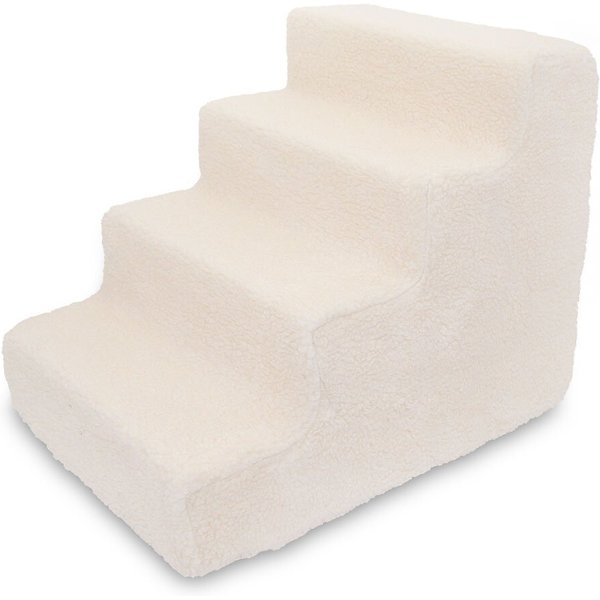 BEST PET SUPPLIES Foam Cat & Dog Stairs, White Lambswool, 4-Step ...