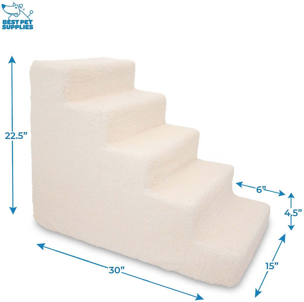 BEST PET SUPPLIES Foam Cat & Dog Stairs, White Lambswool, 5Step