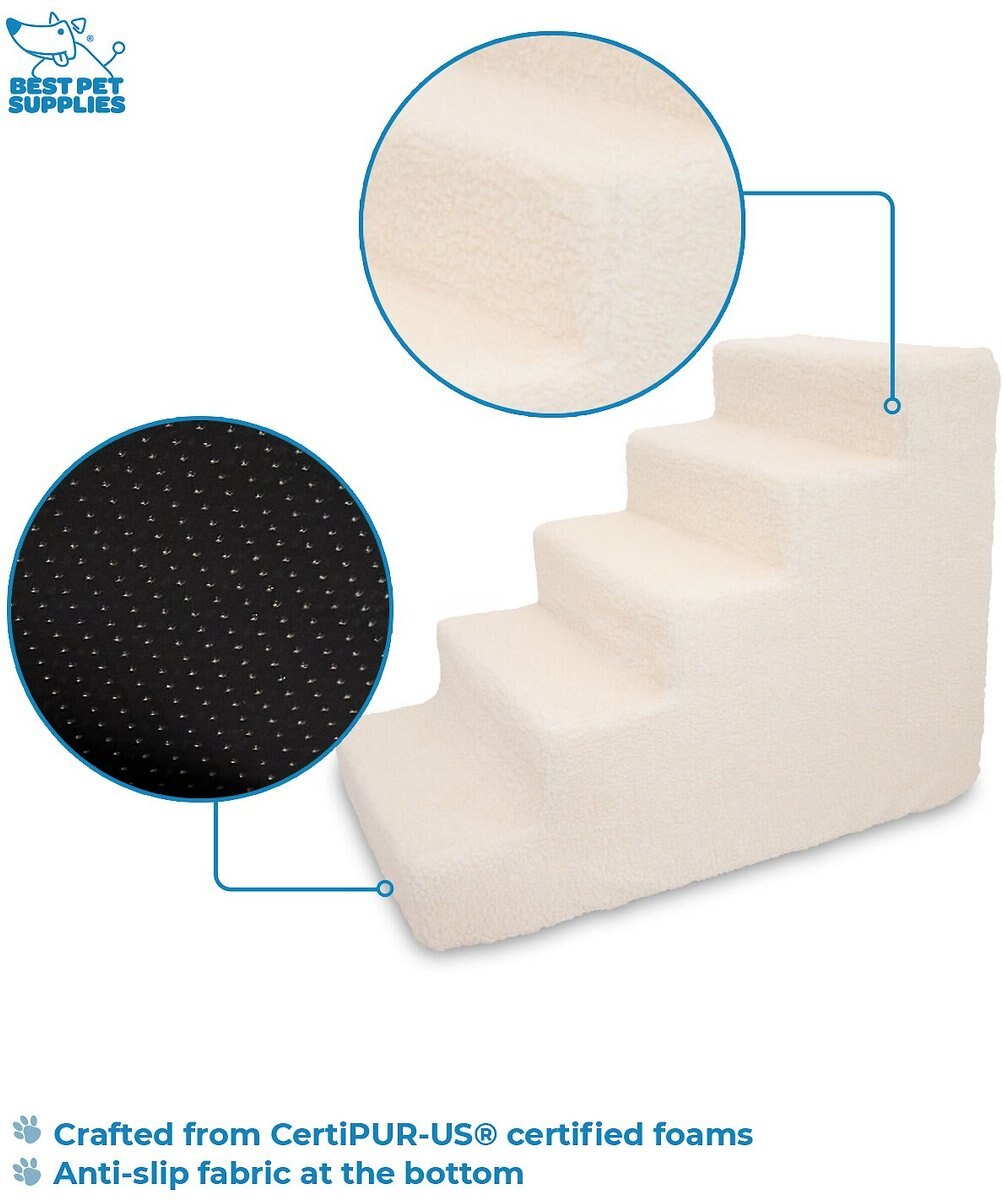 BEST PET SUPPLIES Foam Cat & Dog Stairs, White Lambswool, 5Step