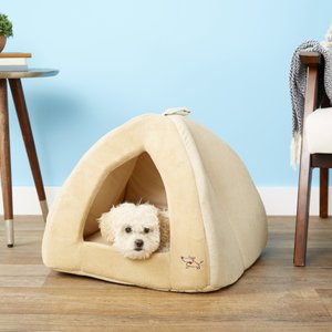 Best Pet Supplies Fleece Tent Covered Cat & Dog Bed, Tan, Large