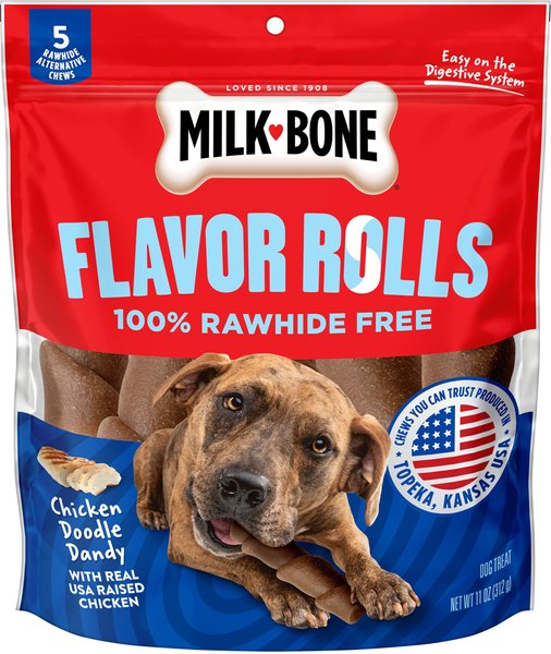 Milk-Bone Flavor Rolls Chicken Doodle Dandy Rawhide Free with Chicken Dog Chew Treats
